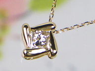 K18YGプリンセスカットダイヤモンドプチネックレス0.15ct